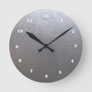 SILVER Grey Sparkle : Leather Look Finish Runde Wanduhr