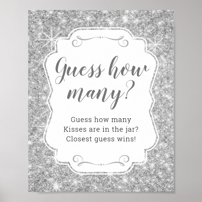 Silver Guess Wie viele Kisses Brautparty Game Poster (Vorne)