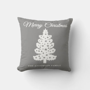 Silver Handgeschriebener Script Weihnachtsbaum Kissen