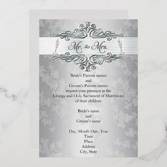 Silver Happiness Foil Wedding Invitation Foil Invi Folieneinladung (Vorderseite/Rückseite)