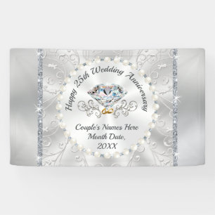 Silver Happy 25. Wedding Anniversary Banner