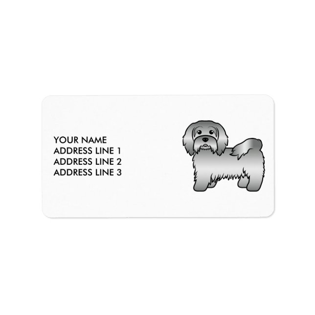 Silver Havanese Niedlich Cartoon Dog & Custom Text Adressaufkleber (Vorne)
