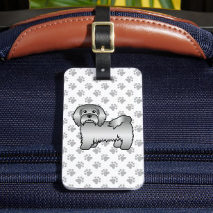 Silver Havanese Niedlich Cartoon Dog & Custom Text Gepäckanhänger
