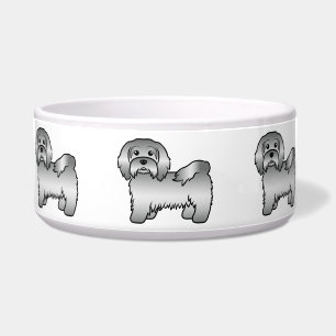 Silver Havanese Niedlich Cartoon Dog Illustration Napf