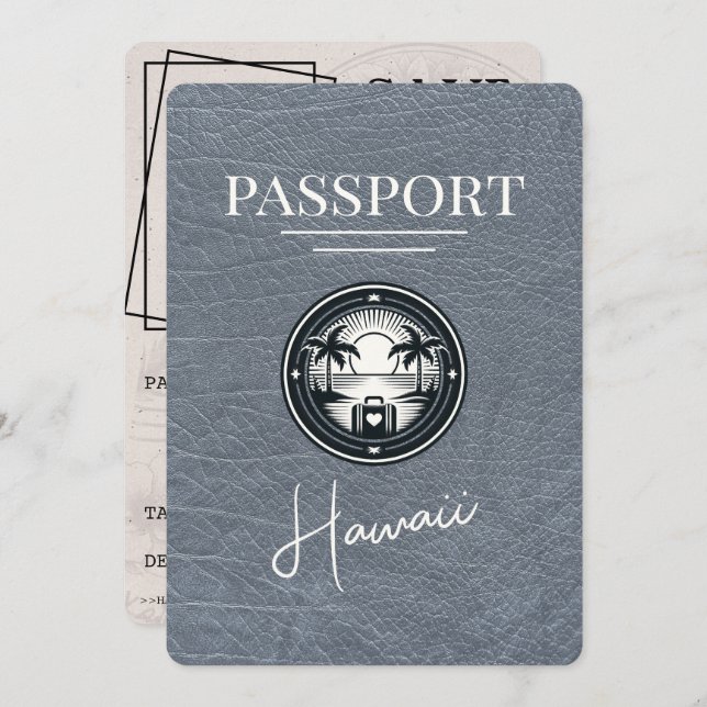 Silver Hawaii Passport Save the Date (Vorne/Hinten)