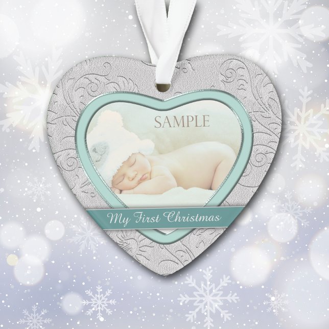 Silver Heart Aquamarin Baby First Christmas Ornament (Von Creator hochgeladen)