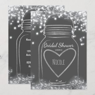 Silver Heart Mason Jar & Sparkle Lights JEDE FARBE Einladung