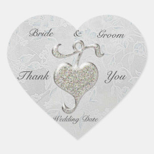 Silver Heart Wedding Vielen Dank Herz-Aufkleber