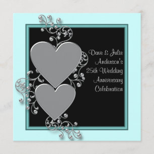 Silver Hearts Aquamarin Silver 25-jähriges Party Einladung
