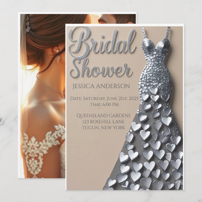 Silver Hearts Bridal Dusche Einladung (Vorne/Hinten)