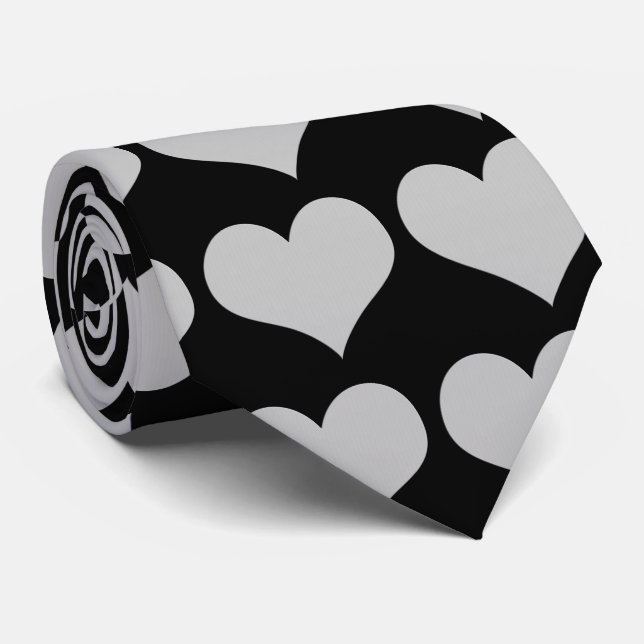 Silver Hearts on Black Romantic Krawatte (Gerollt)