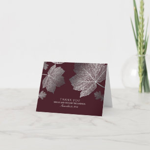 Silver Herbstlaubs Burgundy Wedding Vielen Dank Dankeskarte