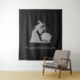 Silver Hexe & Cauldron Halloween Foto Hintergrund Wandteppich