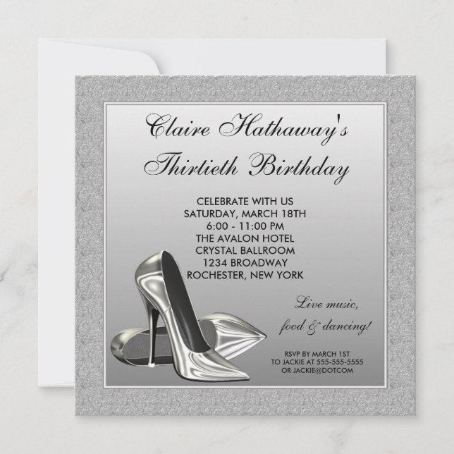 Silver High Heels Frauen 30. Geburtstag Einladung (Vorderseite)