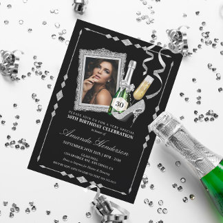 Silver High Heels und Champagne Frauen zum Geburts Einladung