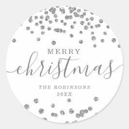 Silver Holiday Weihnachten Glitzer Confetti White Runder Aufkleber