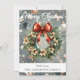 Silver Holly Berry Christmas Wreath Feiertagskarte
