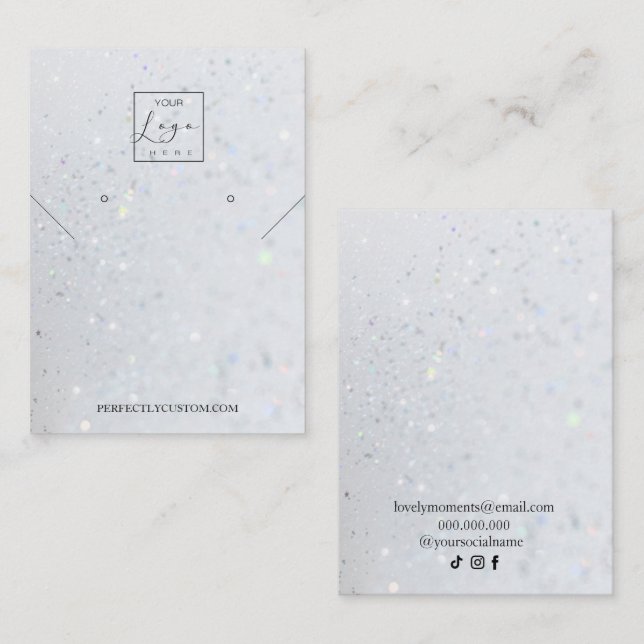 Silver Holographic Glitzer Halskette Ohrringe Busi Visitenkarte (Vorne/Hinten)