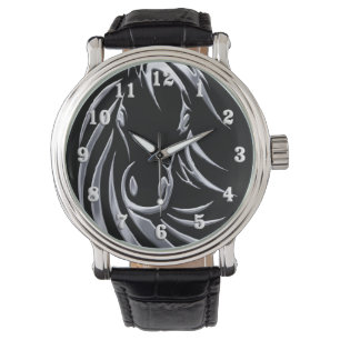 Silver Horse Head auf Black Armbanduhr