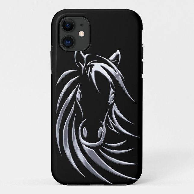 Silver Horse Head auf Black Case-Mate iPhone Hülle (Rückseite)