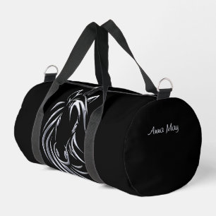 Silver Horse Head auf Personalisiertem Schwarzen S Duffle Bag