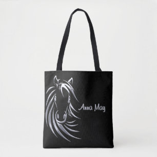 Silver Horse Head auf Personalisiertem Schwarzen S Tasche