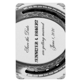 Silver Horseshoe auf White Wedding Save the Date Magnet