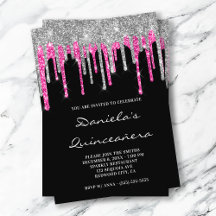 Silver Hot Pink Glitzer Tropfen Black Quinceañera