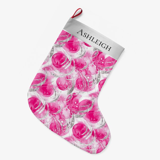 Silver Hübsch Chic Pink Glam Weihnachten Großer Weihnachtsstrumpf (Vorderansicht (hängend))