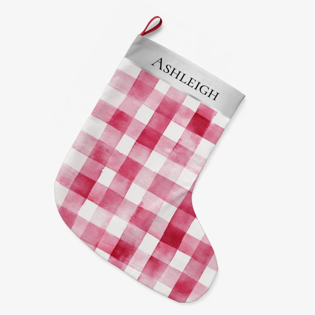 Silver Hübsch Chic Pink Kariert Stripes Weihnachte Großer Weihnachtsstrumpf (Vorderansicht (hängend))