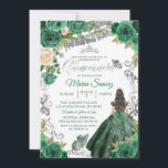 Silver Hunter Green Mexican Floral Quinceañera Einladung<br><div class="desc">Silver Hunter Green mexikanische Flora Quinceañera Einladung</div>