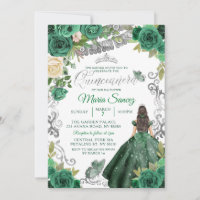 Silver Hunter Green Mexican Floral Quinceañera