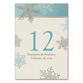 Silver Ice Blue Ivory Snowflakes Winter Hochzeit Tischnummer