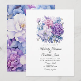 Silver, Icy Blue und Lilac Floral Wedding Einladung