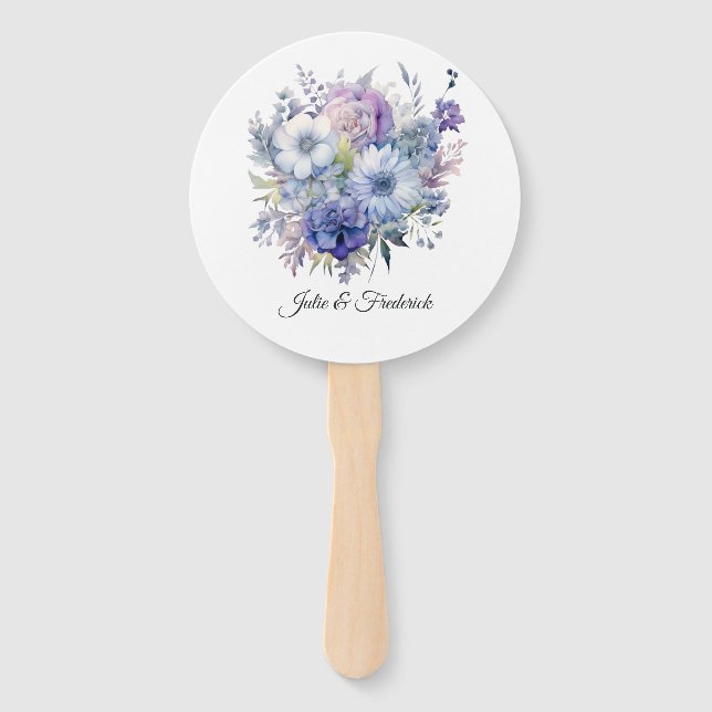 Silver, Icy Blue und Lilac Floral Wedding Fächer (Vorderseite)