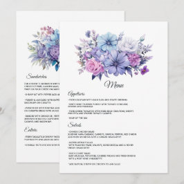Silver, Icy Blue und Lilac Floral Wedding Menükarte