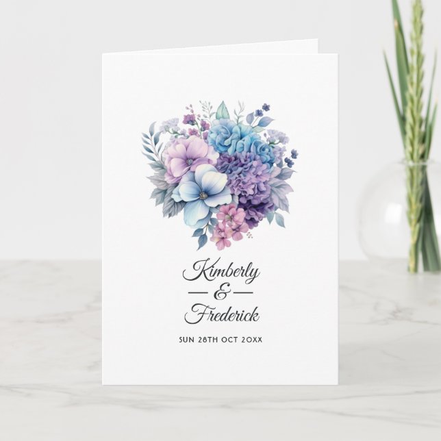 Silver, Icy Blue und Lilac Floral Wedding Programm (Vorderseite)