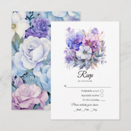 Silver, Icy Blue und Lilac Floral Wedding RSVP Karte
