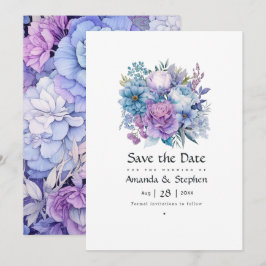 Silver, Icy Blue und Lilac Floral Wedding Save The Date