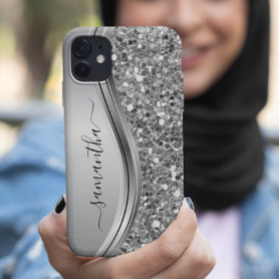 Silver Imitate Glitzer Glam Bling Personalisiert M Case-Mate iPhone Hülle