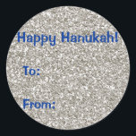 Silver (Imitate) Glitzer Hanukkah Geschenkklammer Runder Aufkleber<br><div class="desc">Fragen? Regella@Rocketmail.com</div>