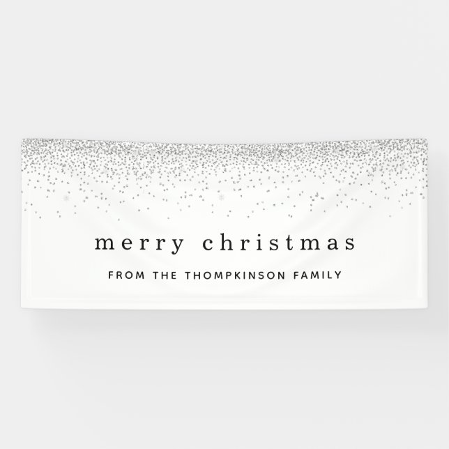 Silver Imitats Glitzer Border Name Frohe Weihnacht Banner (Horizontal)