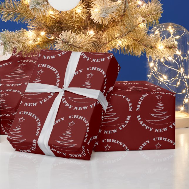 Silver Imitats Glitzer Burgundy Weihnachten Geschenkpapier (Feiertage)