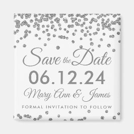 Silver Imitats Glitzer Confetti Save the Date Magnet