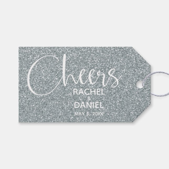 Silver Imitats Glitzer Gastgeschenk Hochzeit Geschenkanhänger (Vorderseite (Horizontal))