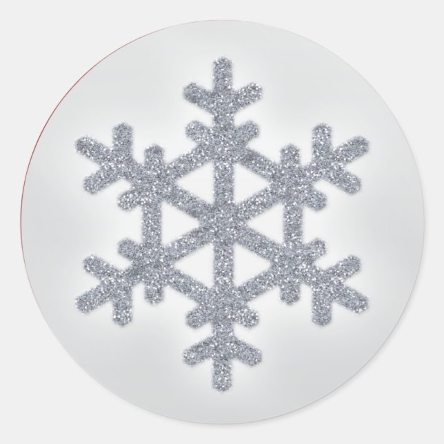 Silver IMITATS Glitzer Snowflake mit Roter Aufkleb Runder Aufkleber (Vorderseite)