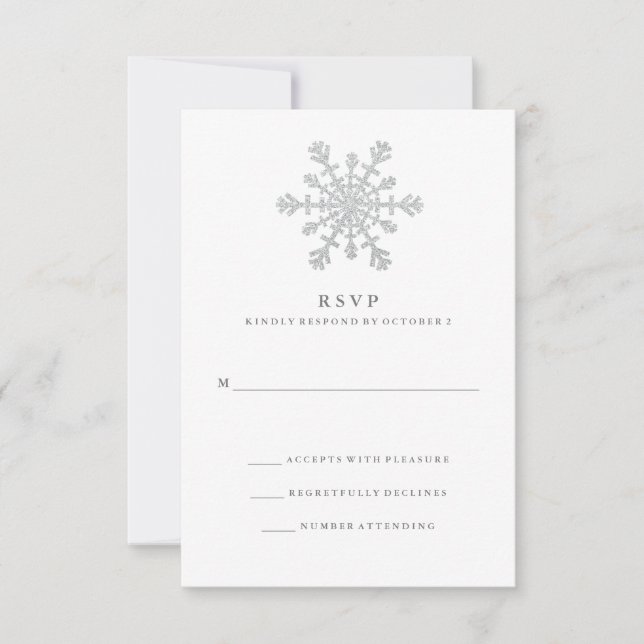Silver Imitats Glitzer Snowflake Wedding RSVP Karte (Vorderseite)