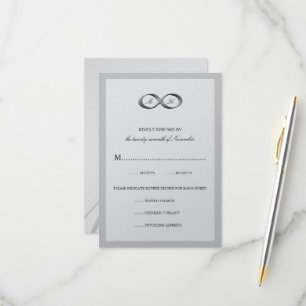 Silver Infinity Hand Clasp Couple Monogram Wedding RSVP Karte