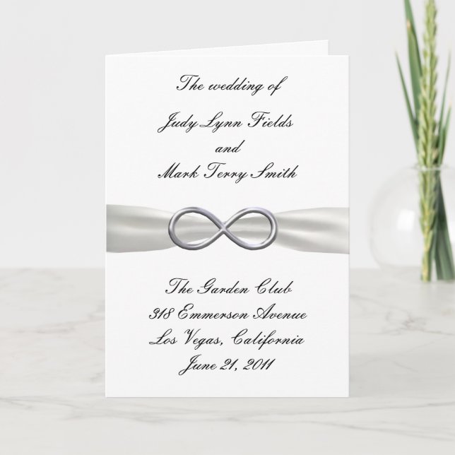 Silver Infinity White Wedding Program Card Programm (Vorderseite)