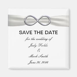 Silver Infinity White Wedding Save the Date Magnet